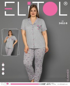 PIŻAMA DAMSKA KRÓTKI RĘKAW DŁUGIE SPODNIE ROZPINANA BIG SIZE XXL-4XL 5452-B