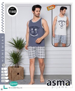 PIŻAMA MĘSKA BAWEŁNIANA SZEROKIE RAMIĄCZKO Z SZORTAMI L-4XL 11448