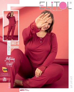 PIŻAMA DAMSKA DŁUGI RĘKAW DŁUGIE SPODNIE Z KORONKĄ BIG SIZE XXL-4XL 3802-B