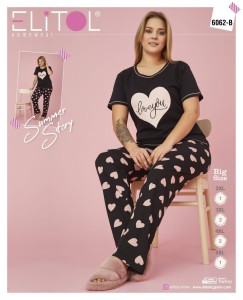 PIŻAMA DAMSKA KRÓTKI RĘKAW DŁUGIE SPODNIE BIG SIZE XXL-5XL 6062-B