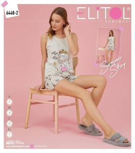 PIŻAMA DAMSKA SZEROKIE RAMIĄCZKA  Z SZORTAMI S-XL 6448-2