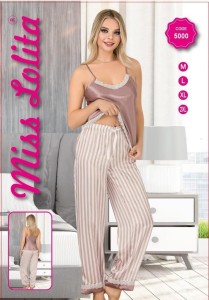SATYNOWA PIŻAMA DAMSKA WĄSKIE RAMIĄCZKA DŁUGIE SPODNIE M-XXL 5000 5003