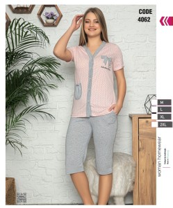 PIŻAMA DAMSKA KRÓTKI RĘKAW 3/4 SPODNIE ROZPINANA M-XXL 4062