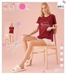 PIŻAMA DAMSKA KRÓTKI RĘKAW Z SZORTAMI BAWEŁNA S-XL 6478-1 6478-2