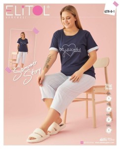 PIŻAMA DAMSKA KRÓTKI RĘKAW 3/4 SPODNIE BIG SIZE XXL-5XL 6278-B-1 6278-B-2