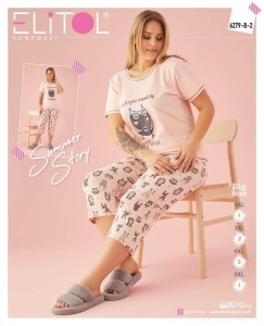 PIŻAMA DAMSKA KRÓTKI RĘKAW 3/4 SPODNIE BAWEŁNA BIG SIZE XXL-5XL  6279-B-1 6279-B-2