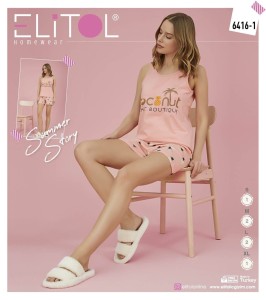 PIŻAMA DAMSKA SZEROKIE RAMIĄCZKA  Z SZORTAMI S-XL 6416-1