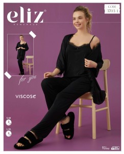 KOMPLET DAMSKI PIŻAMA DŁUGIE SPODNIE ZE SZLAFROKIEM S/M-L/XL 3703-1-5