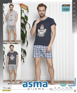 PIŻAMA MĘSKA KRÓTKI RĘKAW Z SZORTAMI S-XXL 12494