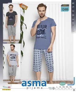 PIŻAMA MĘSKA KRÓTKI RĘKAW 3/4 SPODNIE BIG SIZE L-4XL 12495