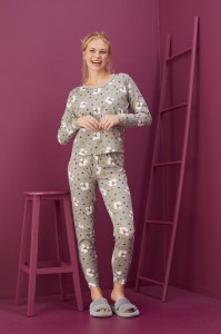 PIŻAMA DAMSKA DŁUGI RĘKAW DŁUGIE SPODNIE BAWEŁNA S-XL ST WIEWIÓRKI