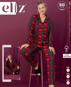 PIŻAMA DAMSKA ROZPINANA DŁUGI RĘKAW DŁUGIE SPODNIE BIG SIZE XXL-4XL 1301-83-B