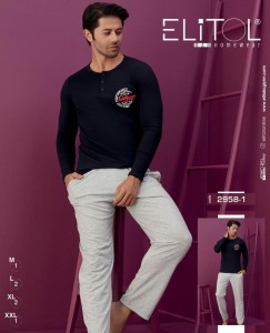 PIŻAMA MĘSKA DŁUGI RĘKAW DŁUGIE SPODNIE  3 GUZIK BAWEŁNA M-XXL 2958-1