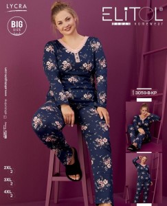 PIŻAMA DAMSKA DŁUGI RĘKAW DŁUGIE SPODNIE BAWEŁNA BIG SIZE XXL-4XL 3059-B-KP