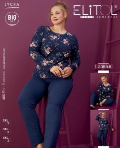 PIŻAMA DAMSKA DŁUGI RĘKAW DŁUGIE SPODNIE BAWEŁNA BIG SIZE XXL-4XL 3059-B