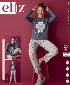 PIŻAMA DAMSKA DŁUGI RĘKAW DŁUGIE SPODNIE BAWEŁNA S-XL 1101-25