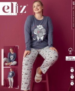 PIŻAMA DAMSKA DŁUGI RĘKAW DŁUGIE SPODNIE BAWEŁNA BIG SIZE 1101-25-B