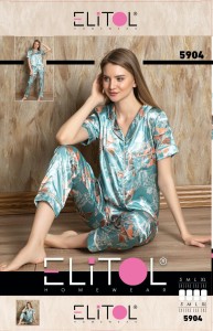 PIŻAMA DAMSKA SATYNOWA KRÓTKI RĘKAW DŁUGIE SPODNIE S-XL 5904