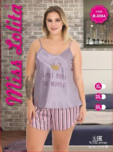 SATYNOWA PIŻAMA DAMSKA WĄSKIE RAMIĄCZKA Z SZORTAMI XL-3XL B-3054