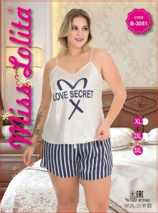 SATYNOWA PIŻAMA DAMSKA WĄSKIE RAMIĄCZKA Z SZORTAMI XL-3XL  B-3051