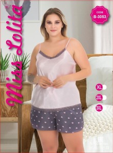 SATYNOWA PIŻAMA DAMSKA WĄSKIE RAMIĄCZKA Z SZORTAMI XL-3XL B-3053