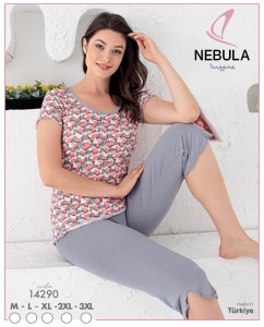 PIŻAMA DAMSKA KRÓTKI REKAW 3/4 SPODNIE WISKOZA M-3XL 14290