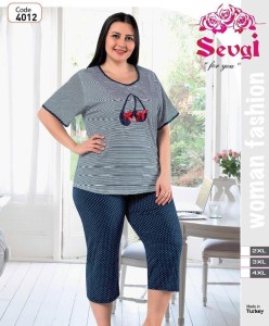 PIŻAMA DAMSKA KRÓTKI RĘKAW 3/4 SPODNIE BAWEŁNA BIG SIZE  4012