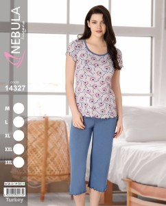 PIŻAMA DAMSKA KRÓTKI REKAW 3/4 SPODNIE WISKOZA M-3XL 14327