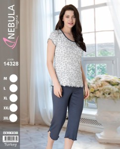 PIŻAMA DAMSKA KRÓTKI REKAW 3/4 SPODNIE WISKOZA M-3XL 14328