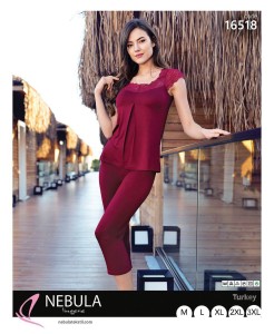 PIŻAMA DAMSKA Z KORONKĄ KRÓTKI RĘKAW 3/4 SPODNIE  M-3XL 16518