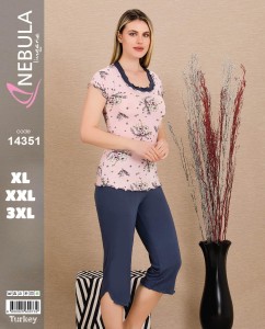 PIŻAMA DAMSKA KRÓTKI REKAW 3/4 SPODNIE WISKOZA XL-3XL