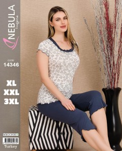 PIŻAMA DAMSKA KRÓTKI REKAW 3/4 SPODNIE WISKOZA XL-3XL