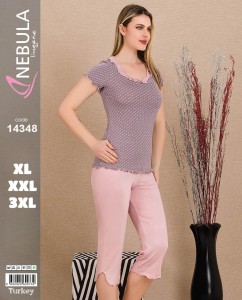 PIŻAMA DAMSKA KRÓTKI REKAW 3/4 SPODNIE WISKOZA XL-3XL 