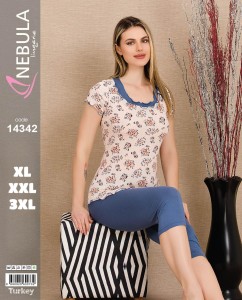 PIŻAMA DAMSKA KRÓTKI REKAW 3/4 SPODNIE WISKOZA XL-3XL