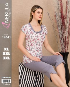 PIŻAMA DAMSKA KRÓTKI REKAW 3/4 SPODNIE WISKOZA XL-3XL 