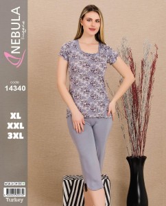 PIŻAMA DAMSKA KRÓTKI REKAW 3/4 SPODNIE WISKOZA XL-3XL 