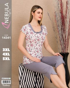 PIŻAMA DAMSKA KRÓTKI REKAW 3/4 SPODNIE WISKOZA 3XL-5XL