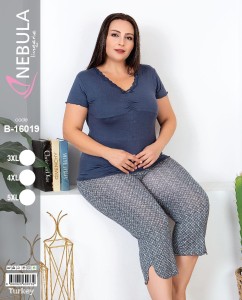 PIŻAMA DAMSKA KRÓTKI REKAW 3/4 SPODNIE WISKOZA BIG SIZE 3XL-5XL  