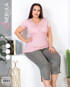 PIŻAMA DAMSKA KRÓTKI REKAW 3/4 SPODNIE WISKOZA BIG SIZE 3XL-5XL  