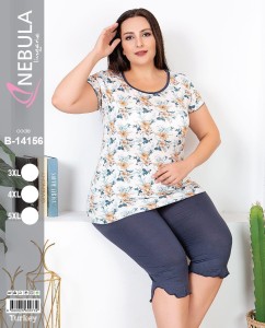 PIŻAMA DAMSKA KRÓTKI RĘKAW 3/4 SPODNIE 3XL-5XL 14156