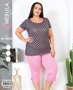 PIŻAMA DAMSKA KRÓTKI RĘKAW 3/4 SPODNIE 3XL-5XL B- 14020