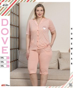 PIŻAMA DAMSKA KRÓTKI RĘKAW 3/4 SPODNIE BAWEŁNA ROZPINANA 2XL-4XL