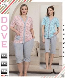 PIŻAMA DAMSKA KRÓTKI RĘKAW 3/4 SPODNIE BAWEŁNA ROZPINANA 2XL-4XL 