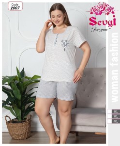 PIŻAMA DAMSKA KRÓTKI RĘKAW Z SZORTAMI BIG SIZE 2XL-4XL 2007