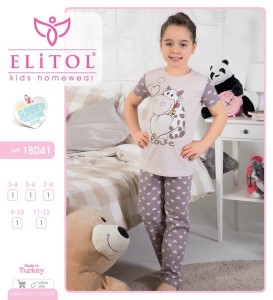 PIŻAMA DZIEWCZĘCA BAWEŁNA KRÓTKI RĘKAW DŁUGIE  SPODNIE 18041