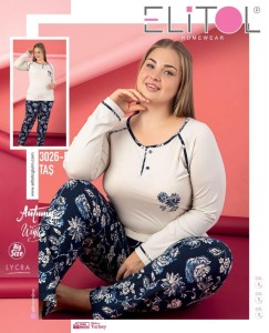 PIŻAMA DAMSKA DŁUGI RĘKAW DŁUGIE SPODNIE BAWEŁNA BIG SIZE XXL-4XL 