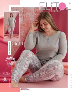 PIŻAMA DAMSKA DŁUGI RĘKAW DŁUGIE SPODNIE BAWEŁNA BIG SIZE XXL-4XL 