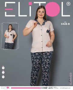 PIŻAMA DAMSKA KRÓTKI RĘKAW DŁUGIE SPODNIE  2XL-4XL