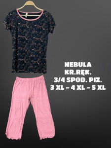 PIŻAMA DAMSKA KRÓTKI RĘKAW 3/4 SPODNIE 3XL-5XL