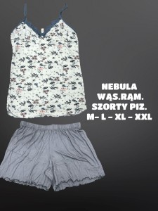 PIŻAMA DAMSKA WĄSKIE RAMIĄCZKA Z SZORTAMI WISKOZA M-2XL   